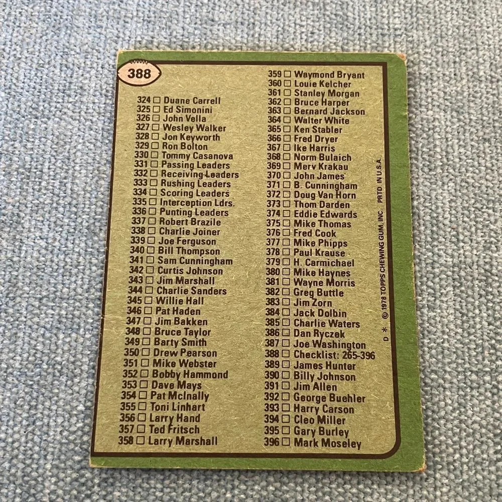 1978 Topps Checklist Baseball Card Trading Card